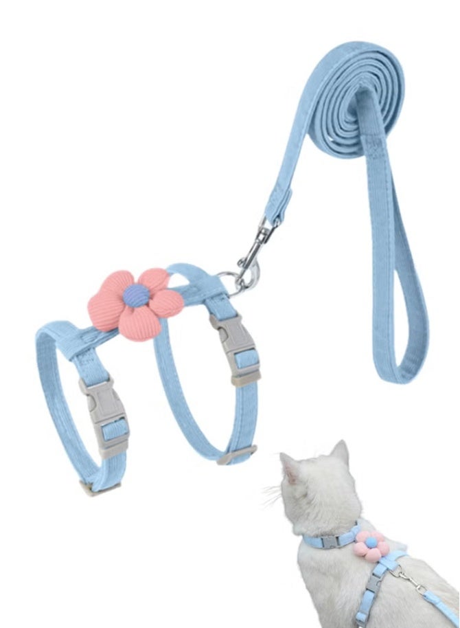 طقم حزام صدر للقطط قابل للتعديل مع مقود – حزام قطط ناعم مقاوم للهروب مزين بالزهور، مناسب للتنزه الخارجي للقطط والجراء والكلاب الصغيرة - Image 1